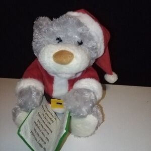 Festive Santa Bear with Red and Gray Outfit